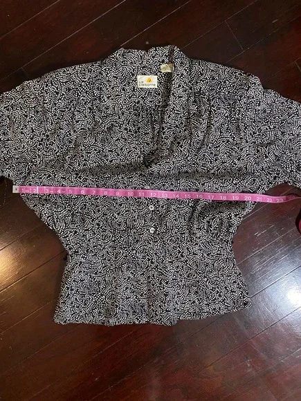 Vintage Liz Claiborne Blouse Long Sleeves Size 8 Black White - Picture 4 of 7